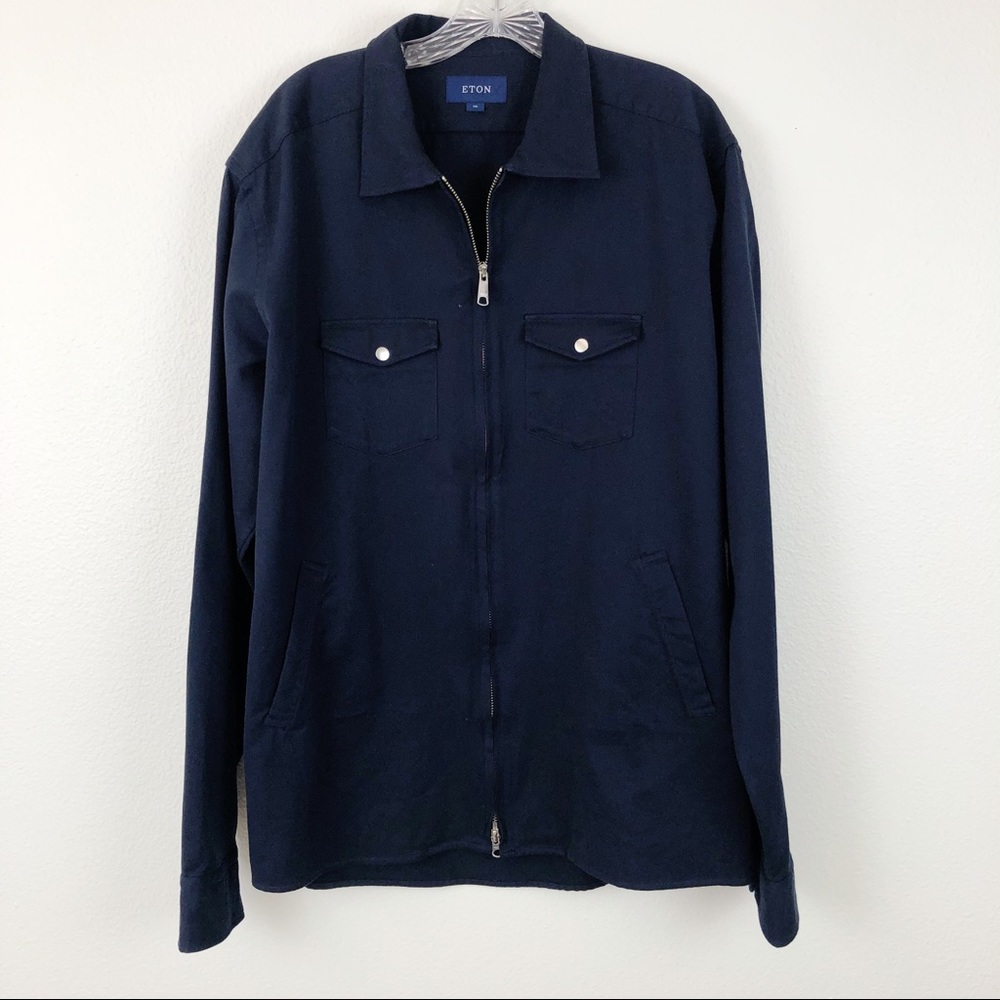 Eton Navy Zip Front Shirt Jacket Pocket
